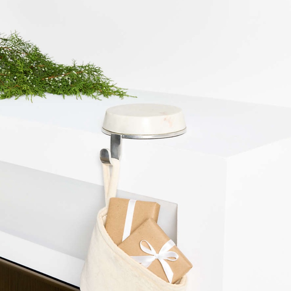 Crate&barrel Round White Marble Christmas Stocking Holder